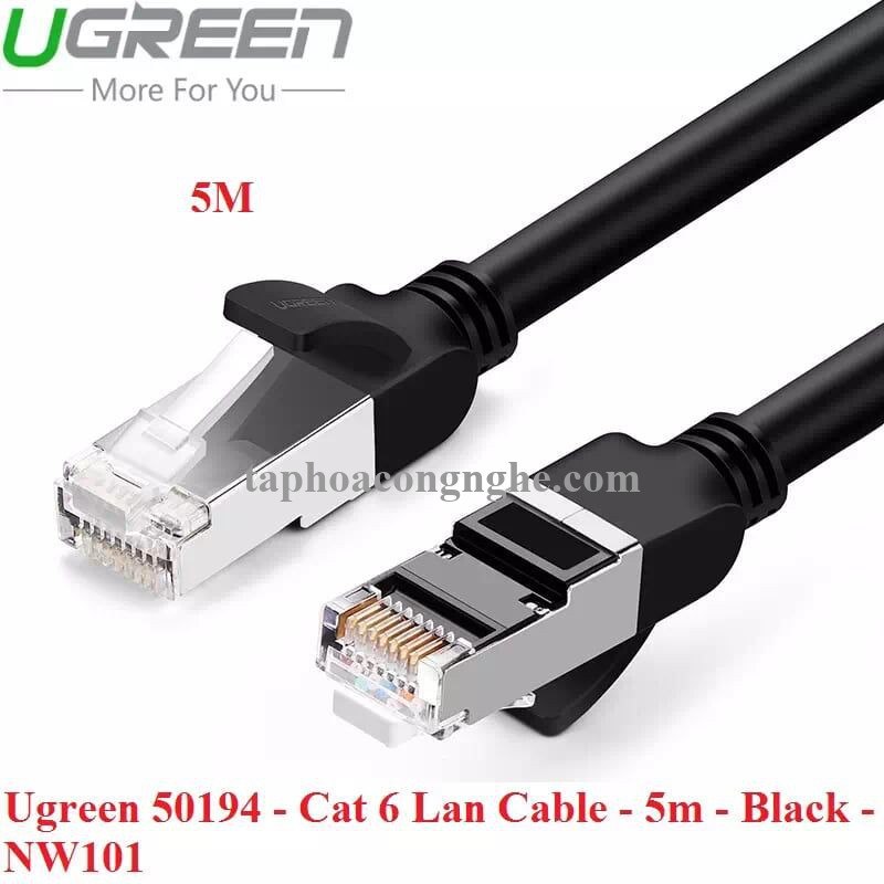 Ugreen 50194 5M màu Đen Cáp mạng LAN cat6 Đầu bấm kim loại NW101 30050194